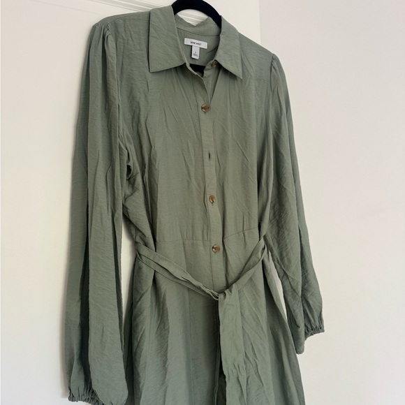 Nine West women’s sage green collar button shirt dress w/belt size large 10 12 - Picture 4 of 5